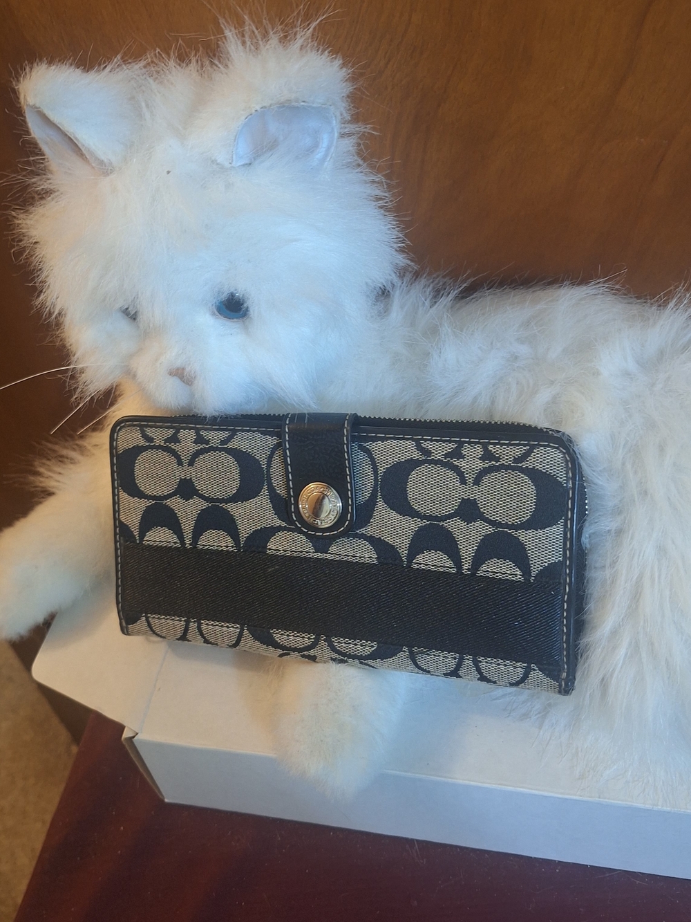Coach Khaki and Black Signature Zip-Around Wallet